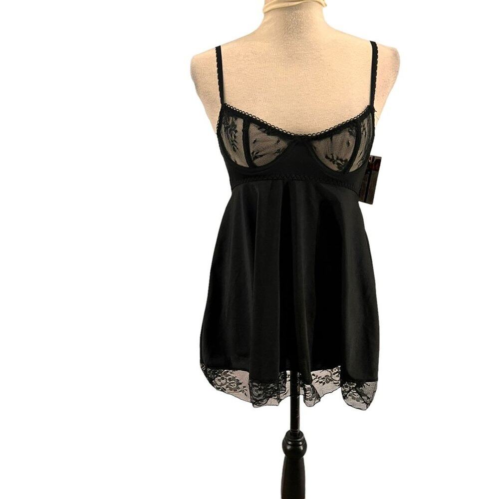 Black Semi Sheer Negligee String Thong Panty Set One Size
